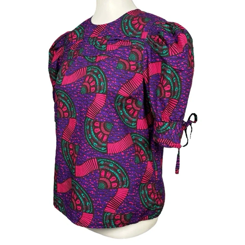 Ulla Johnson Top Puff Sleeve Romantic Art Print Etta Blouse Womens Size 4